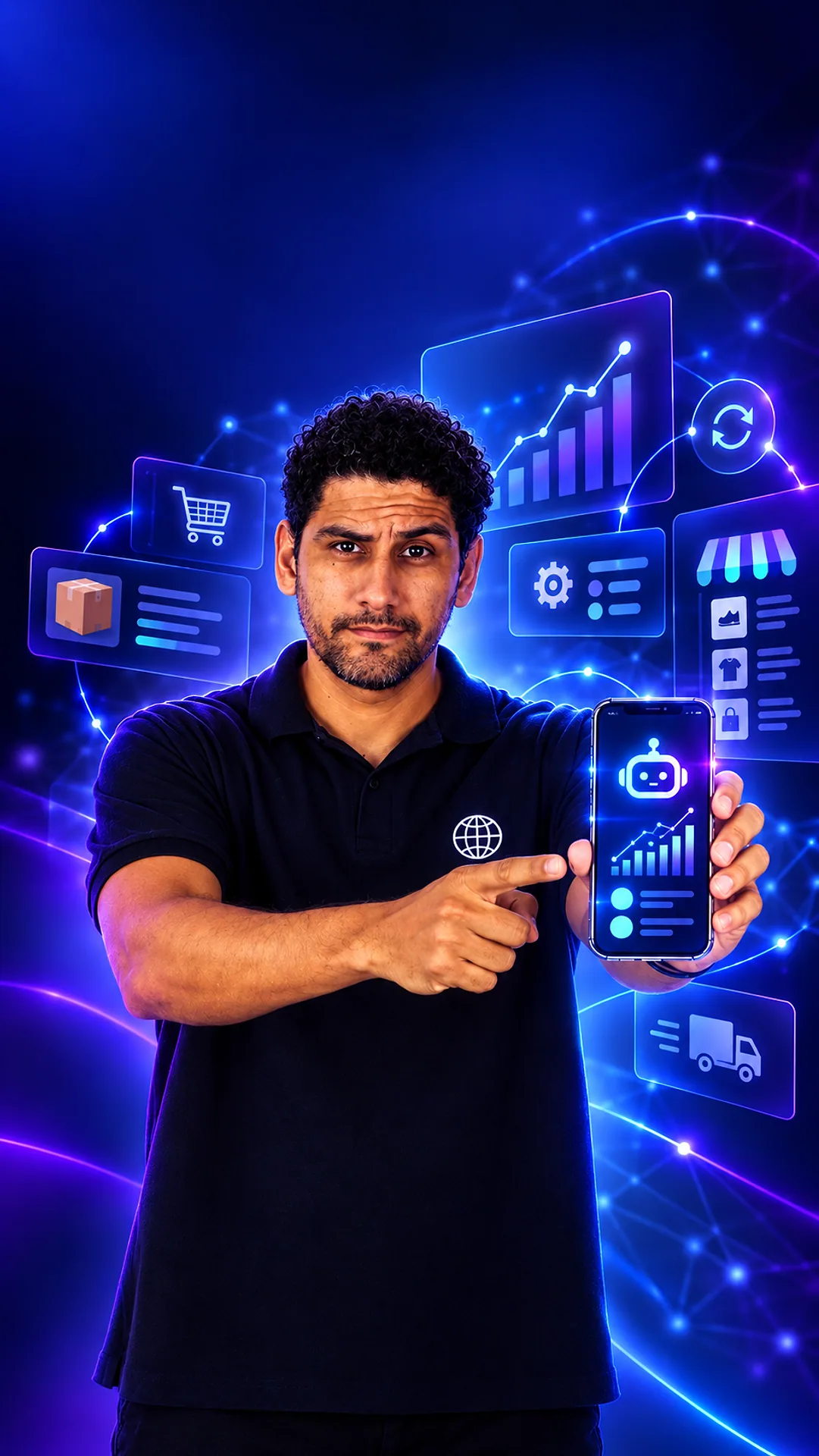 Alexandre Fiel mostrando o sistema no celular